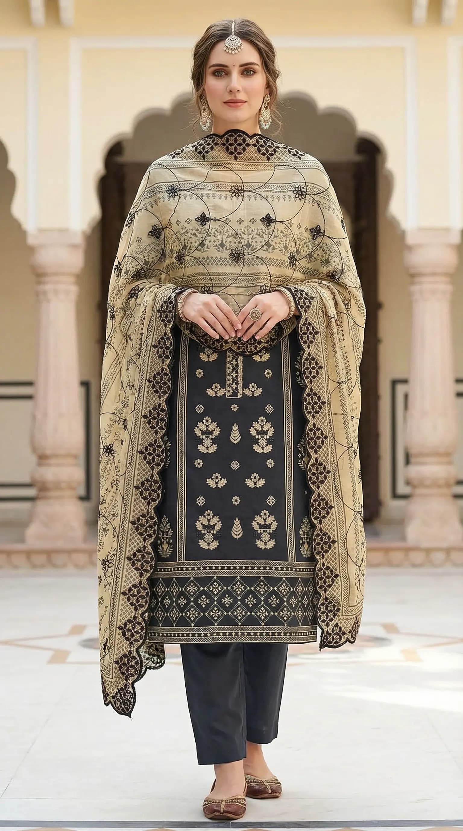 Printed Lawn 3 Piece Suit | Embroidered Shirt & Chiffon Dupatta