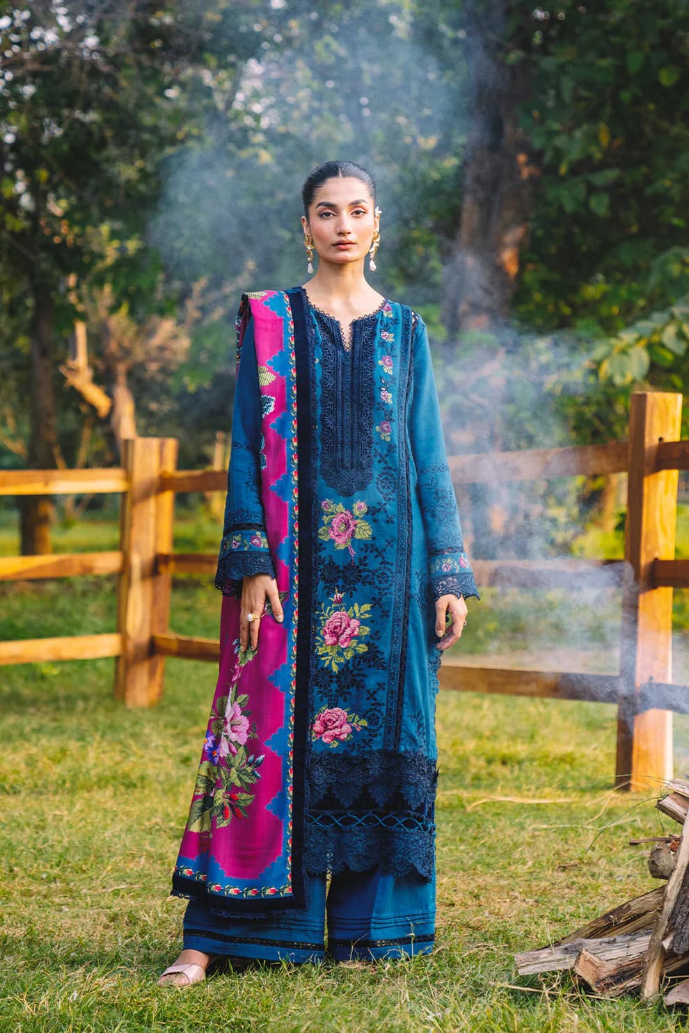 Full Embroidered Chikankari 3 Piece Suit with Net Dupatta Pakistan