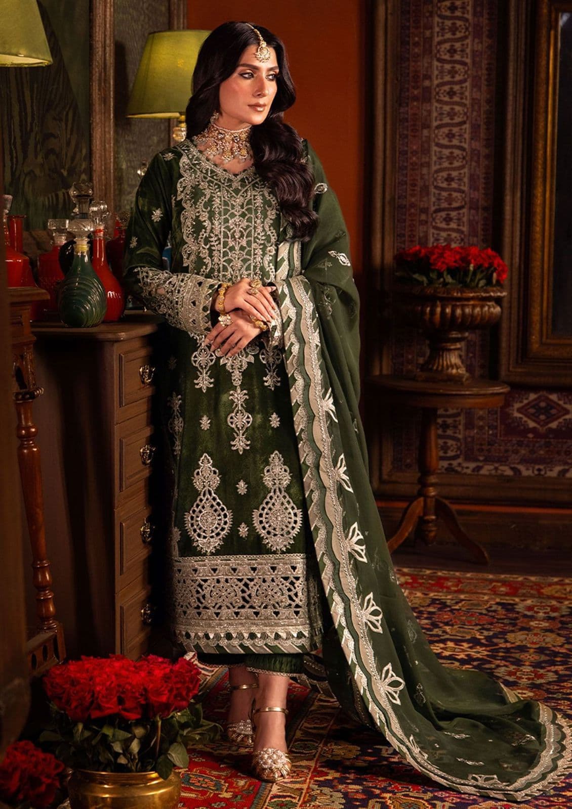 Full Embroidered Suit with Chiffon Dupatta | Unstitched 3 Piece Women Suits Pakistan