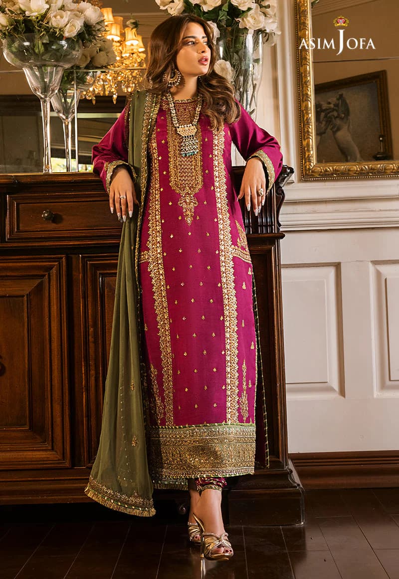 Pink embroidered unstitched 3 piece lawn suit with chiffon embroidered dupatta