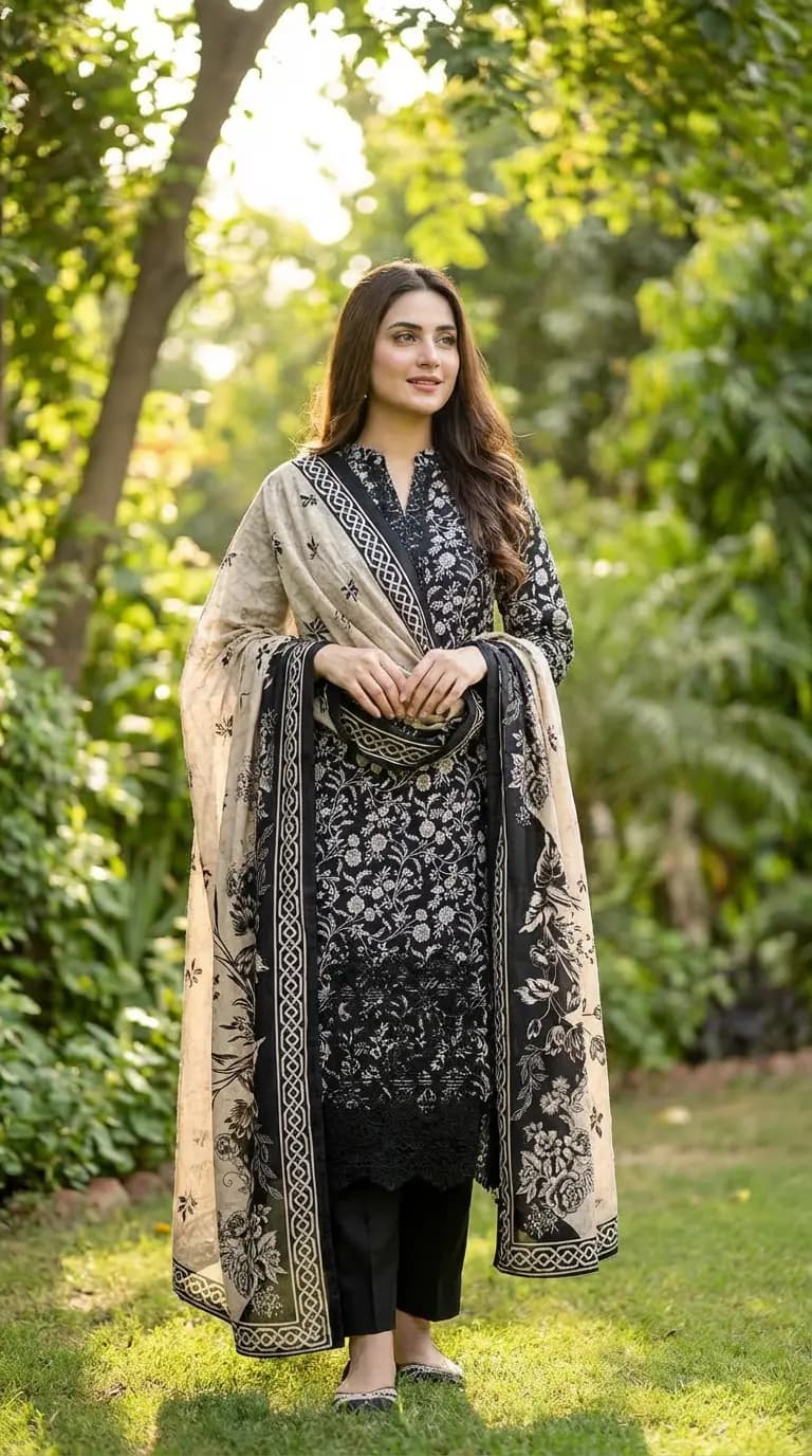 Printed Lawn 3 Piece Suit | Simple Unstitched Lawn Suits Pakistan