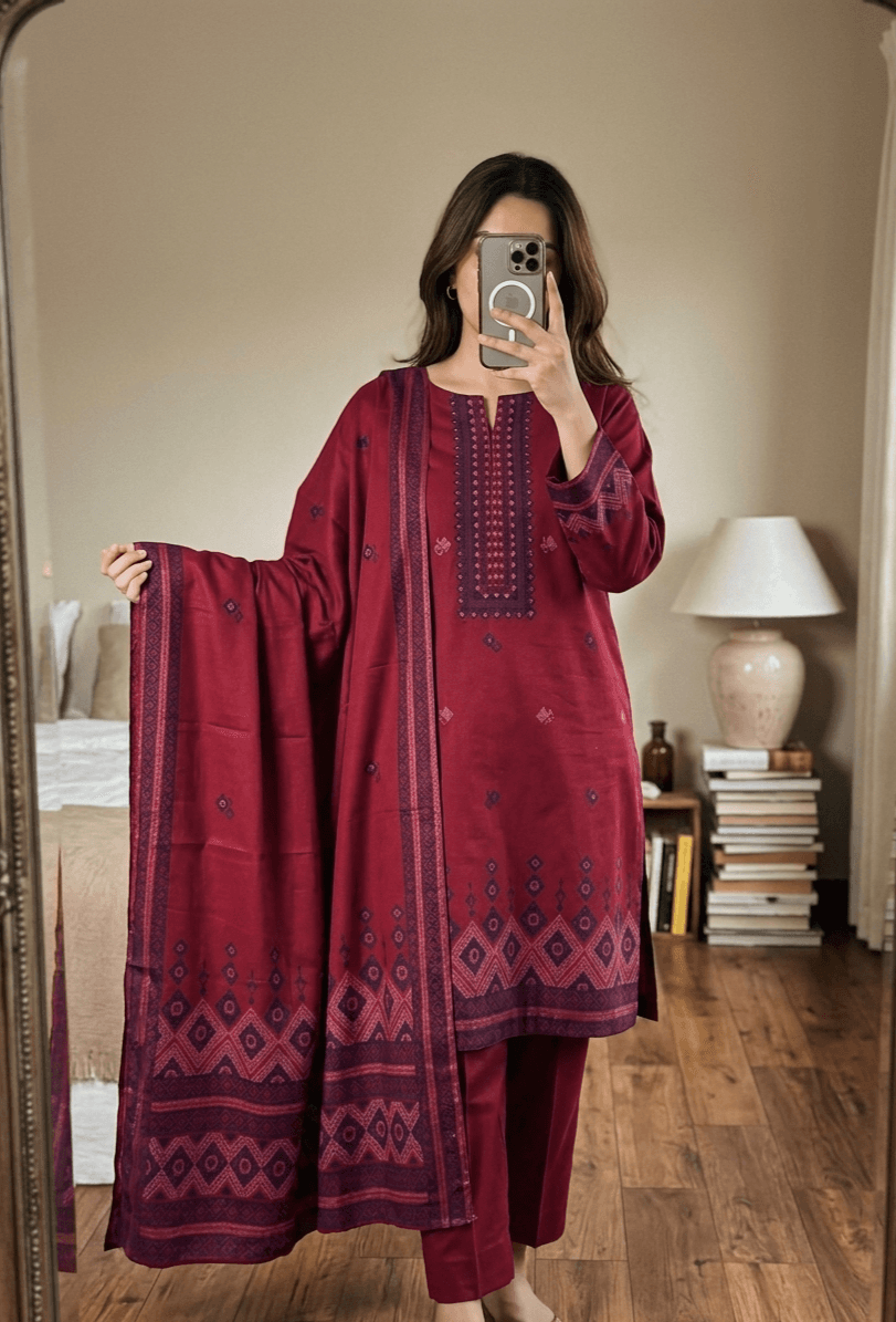 Jacquard Unstitched 3 Piece Lawn Dress | Premium Lawn Suits Pakistan
